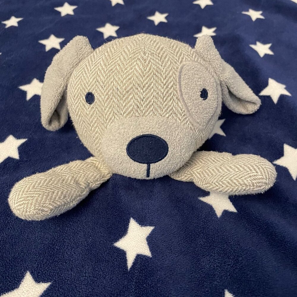 Cloud Island Gray Dog Blue Security Blanket White Stars Lovey 29x28.5” - Picture 2 of 14